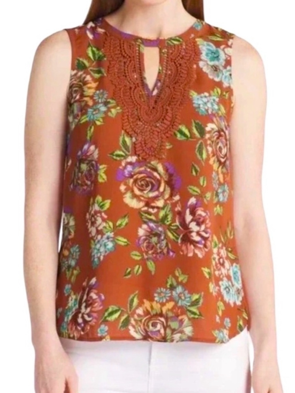 Daniel Rainn NEW Women's Keyhole Crochet Top Petite Medium.